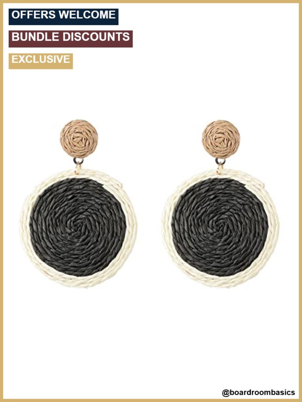 Handwoven Rattan Raffia Dangle Earrings Boho Beach Statement Drop